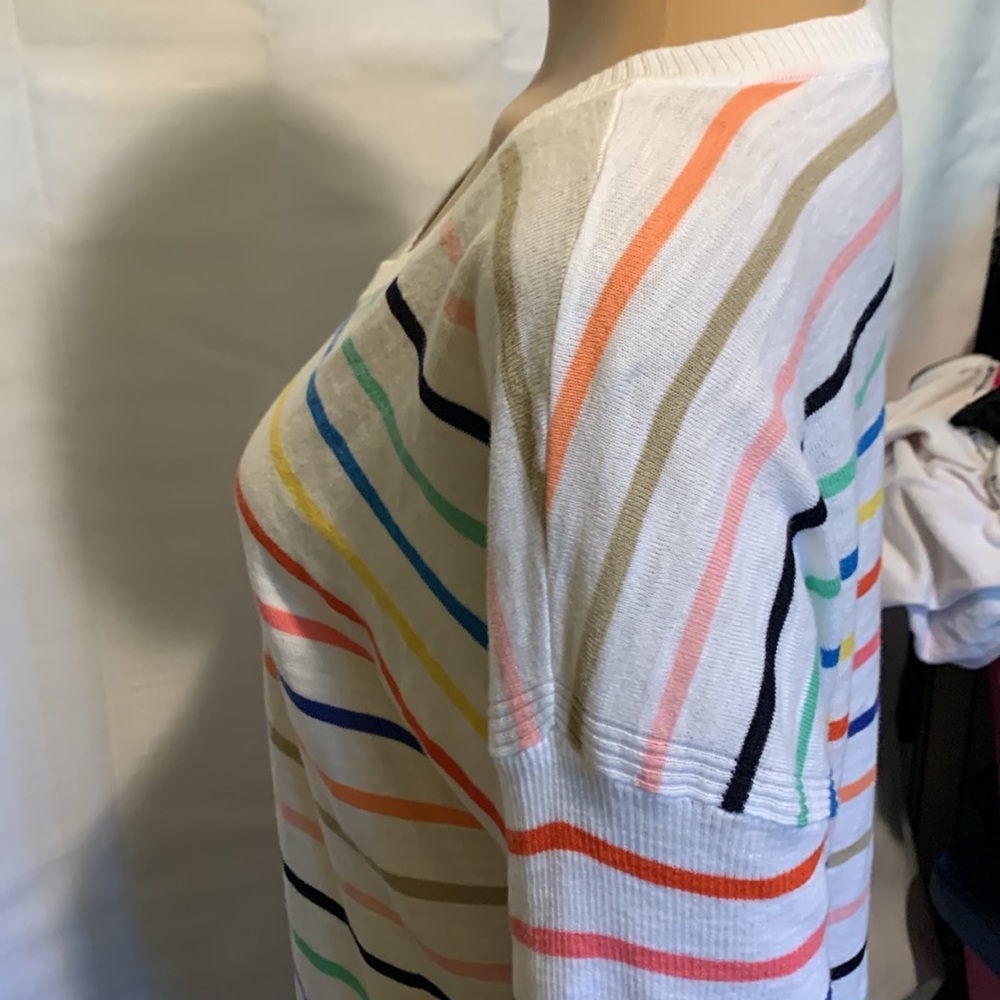 TALBOTS Crisp White Multicolor Stripe Knit Top.100%Soft Natural Cotton!Light-Wt. - Picture 5 of 9